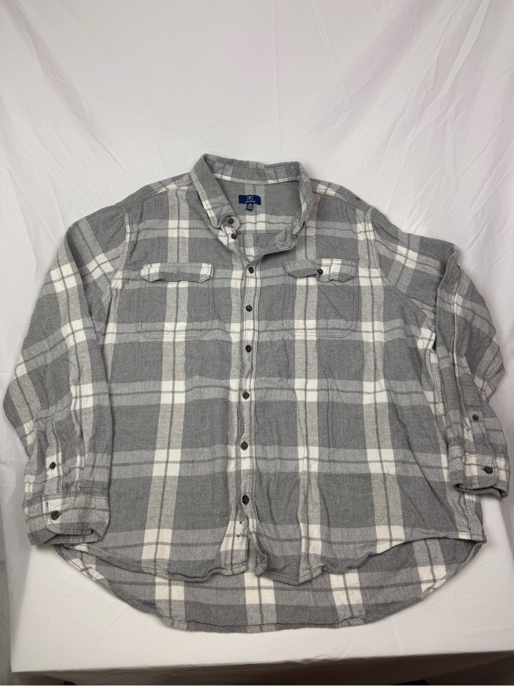 George Gray and White Plaid Casual Button-Down Shirt